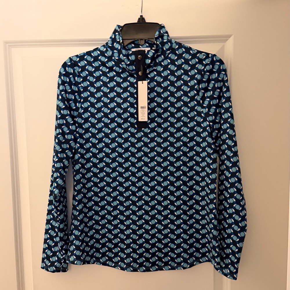 Chico's Zenergy half zip Aqua and Navy Geometric Top